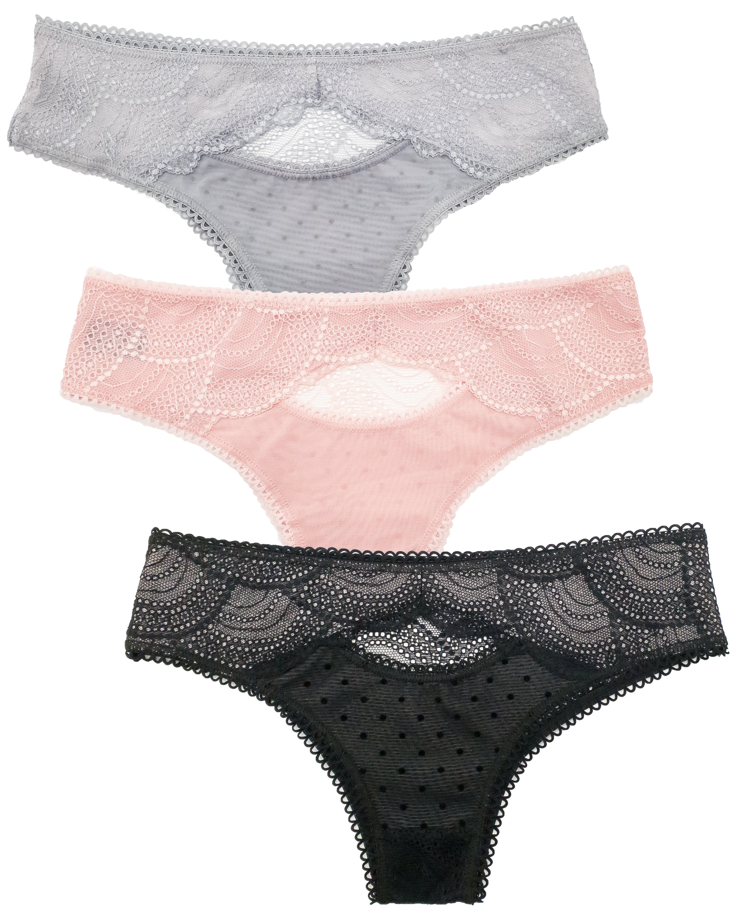 B2BODY + Barbra Lingerie Sexy Panties for Women Lace Front Keyhole Underwear Small - 3X Plus Size 3 Pack Small / Midnight Front