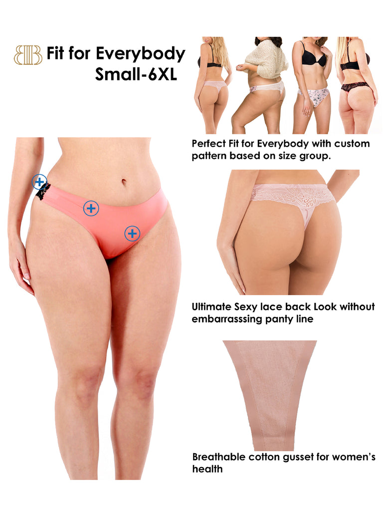 B2BODY + Barbra Lingerie Women Sexy Lace Back Floral No-Show Seamless Thongs Small to Plus Sizes Large / Floral Lace Back B2BODY + Barbra Lingerie Women Sexy Lace Back Floral No-Show Seamless Thongs Small to Plus Sizes Large / Floral Lace Back