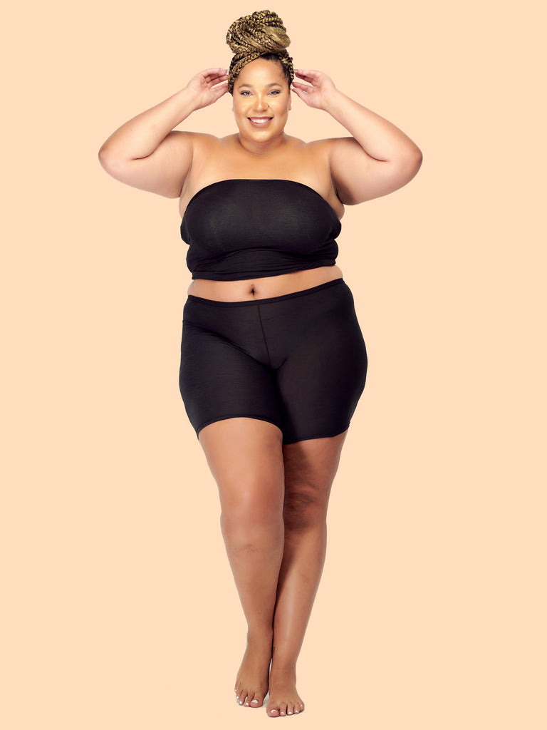 Plus Size Simple Underwear, Women's Plus Soft High Waist *-Thigh Length  Active Boy Shorts