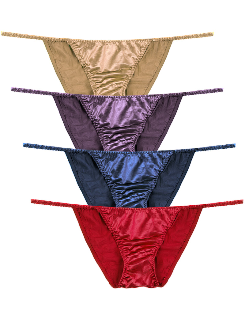 Silky Sexy Satin Tanga Panties Small - Plus Size Women Underwear Multi-Pack