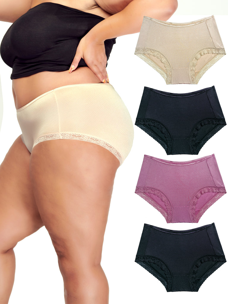 B2BODY M- Plus Size Breathable Underwear For Women 4 Pack Lace Bikini Panties