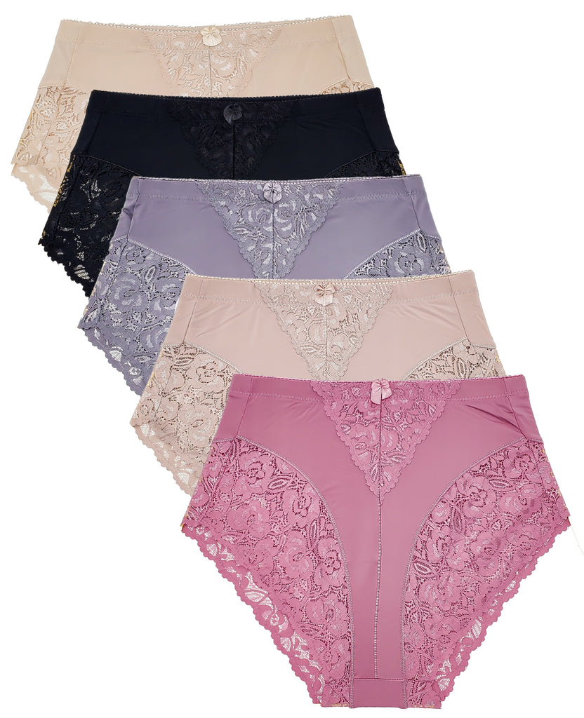 Blue Lace Trim High Leg Knickers 5 Pack, Lingerie