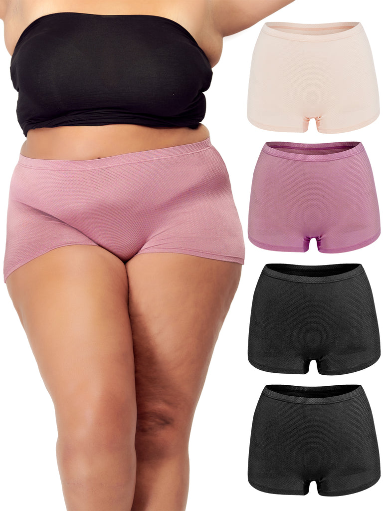 B2BODY Women's Breathable Boyshort Brief Panties Small to Plus Sizes 4 Pack