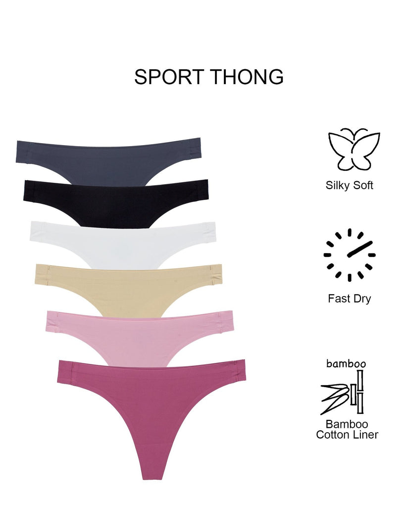 Seamless No-Show Thong Panties(6 Pack)
