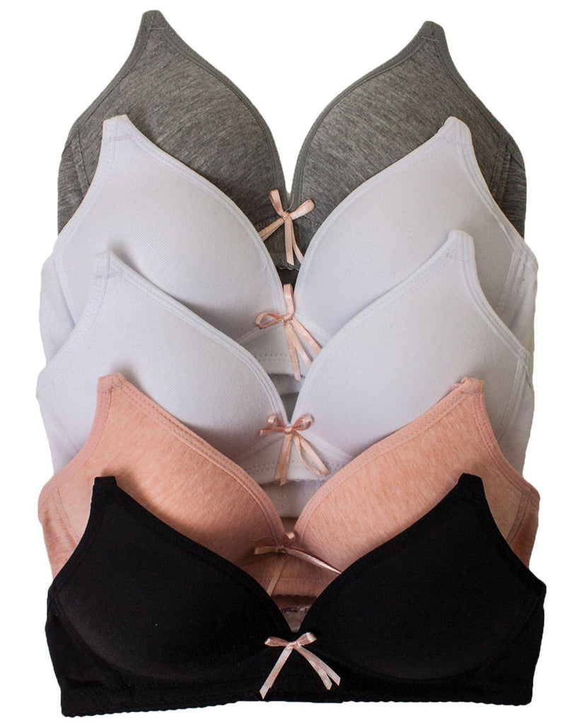 For Junior Wireless Light Padded A Cup Bras with J-hook (5 Pack