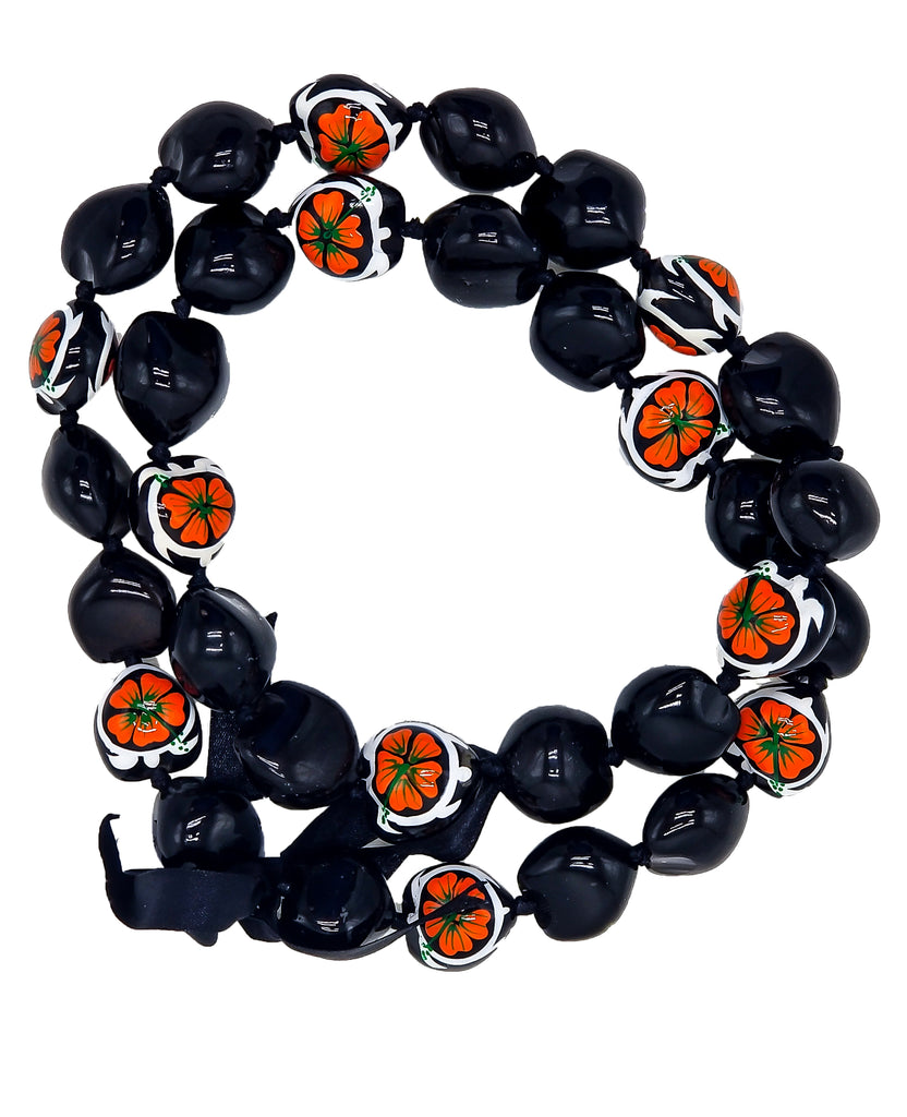 Barbra Collection Hawaiian Kukui Nut Leis Beads Necklaces with Hand Painted Turtle Adjustable 32” Lei for Men and Women