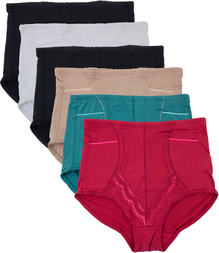 Hidden 2 Sides Pocket Fleece Lined Brief Girdle Panties (6 Pack)