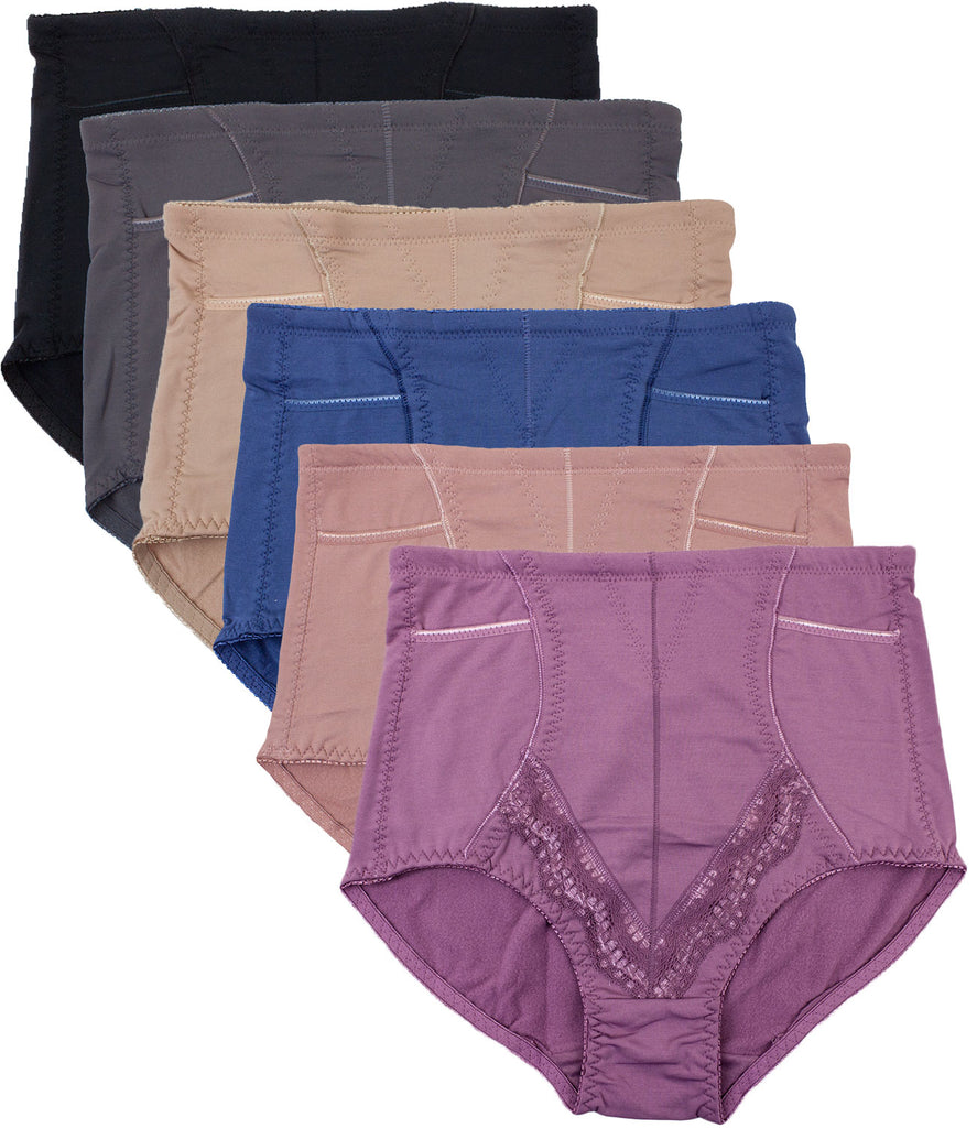 Hidden 2 Sides Pocket Fleece Lined Brief Girdle Panties (6 Pack