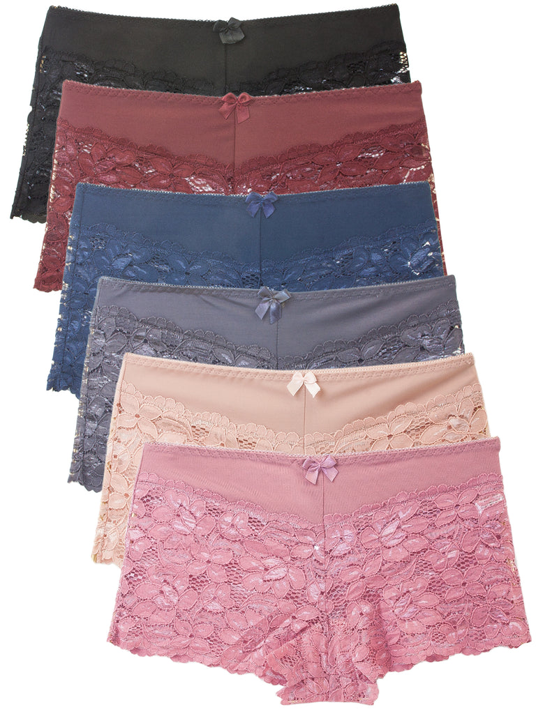 Lace Boyshort Panties(6 Pack)