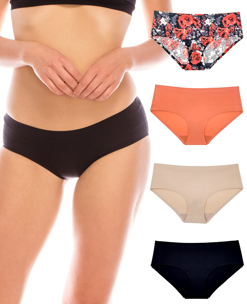 Womens Underwear Seamless No Show Butter Soft Bikini (4 Pack