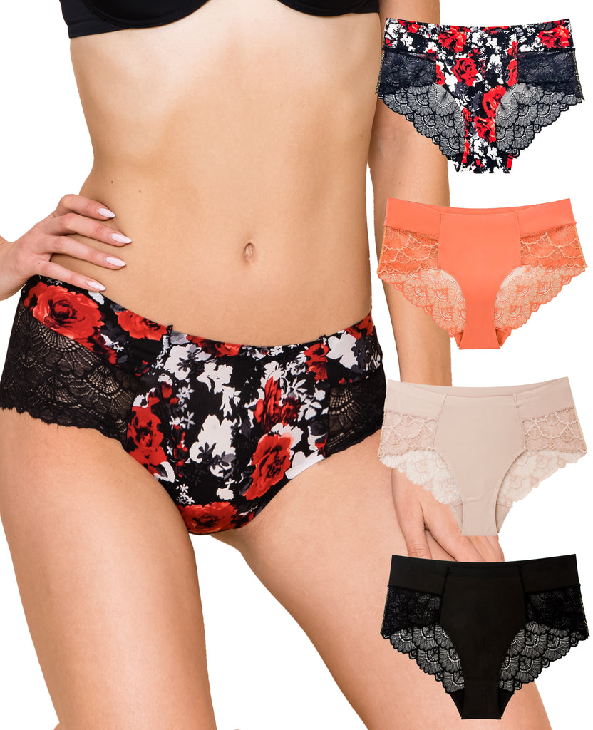 Women's Beautiful Lace Hipster Panties (4 Pack)