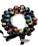 Barbra Collection Hawaiian Kukui Nut Leis Beads Necklaces with Hand Painted Flower Adjustable 32 inches Lei for Men and Women