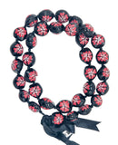 Barbra Collection Hawaiian Kukui Nut Leis Beads Necklaces with Hand Painted Flower Adjustable 32 inches Lei for Men and Women