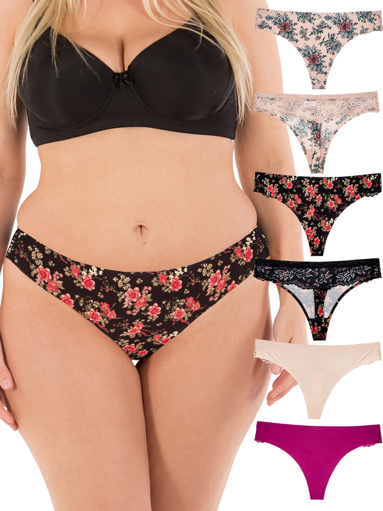 Women Sexy Lace Back Floral No-Show Seamless Thongs Small to Plus Size –  B2BODY - Formerly Barbra Lingerie